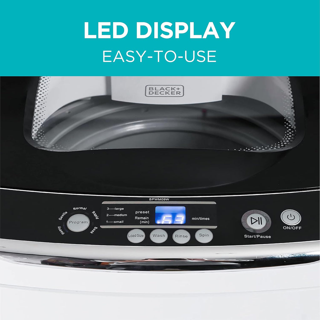 BLACK DECKER Portable Washer 0.9 Cu Ft 5 Cycles Top Load BPWM09W