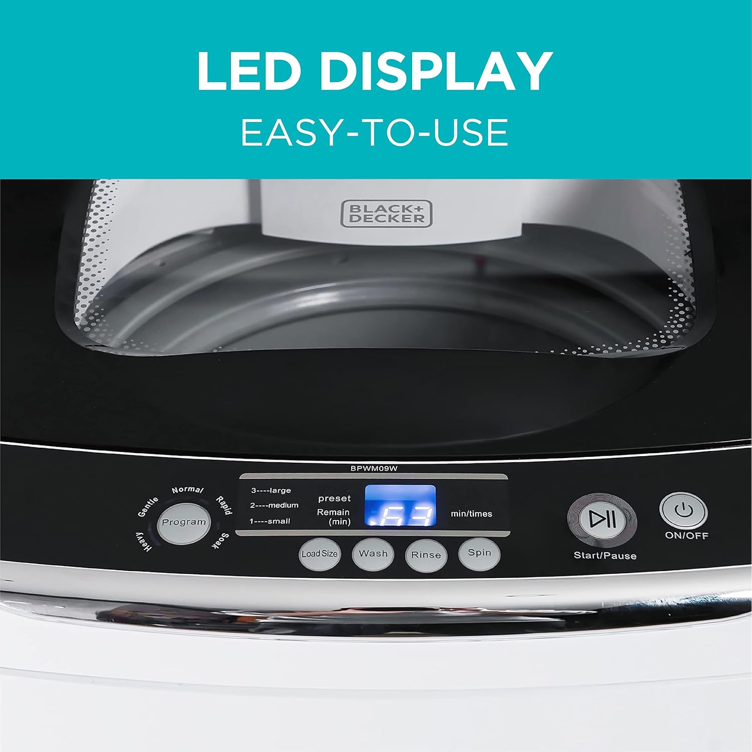 BLACK DECKER Portable Washer 0.9 Cu Ft 5 Cycles Top Load BPWM09W