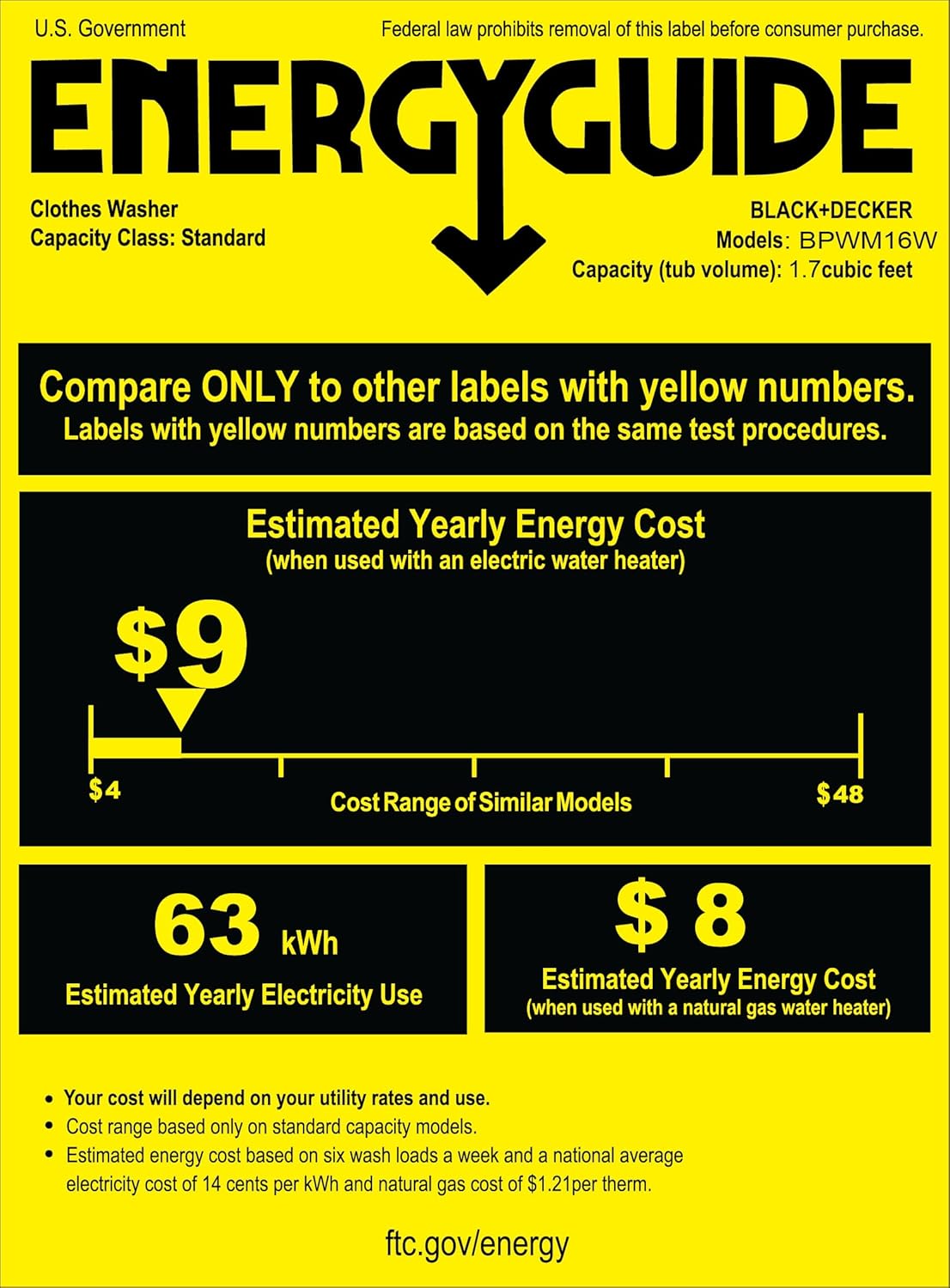 BLACK DECKER Portable Washer 0.9 Cu Ft 5 Cycles Top Load BPWM09W