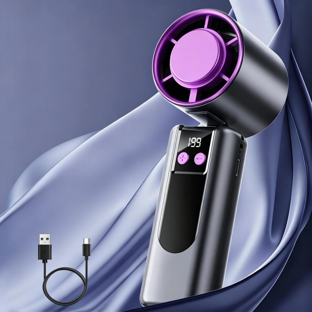Velocity Pro High-Speed Handheld Fan - with 199-Speed Scroll & Digital Display (Space Grey / Arctic White / Petal Pink)
