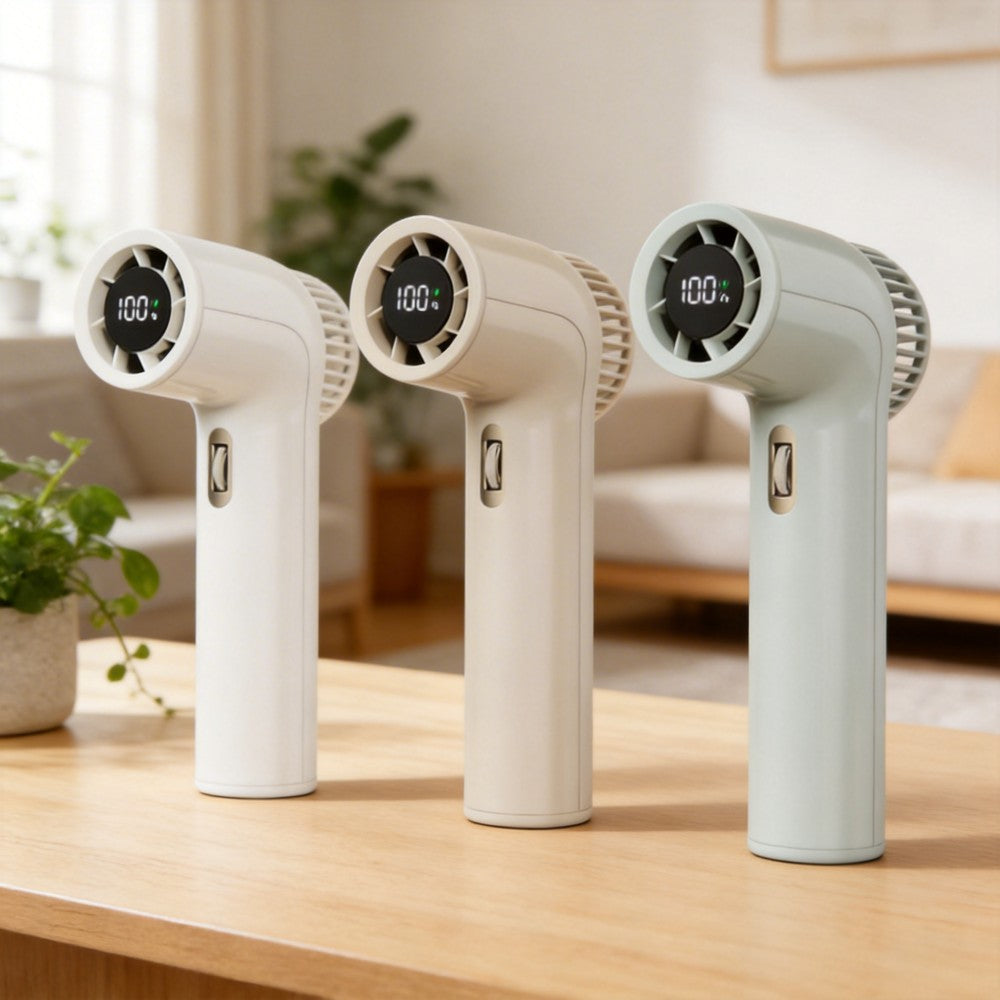 TurboFlow 100-Speed Smart Handheld Fan - with LED Display & High-Torque Turbine (Cloud White / Warm Sand / Glacial Mint)