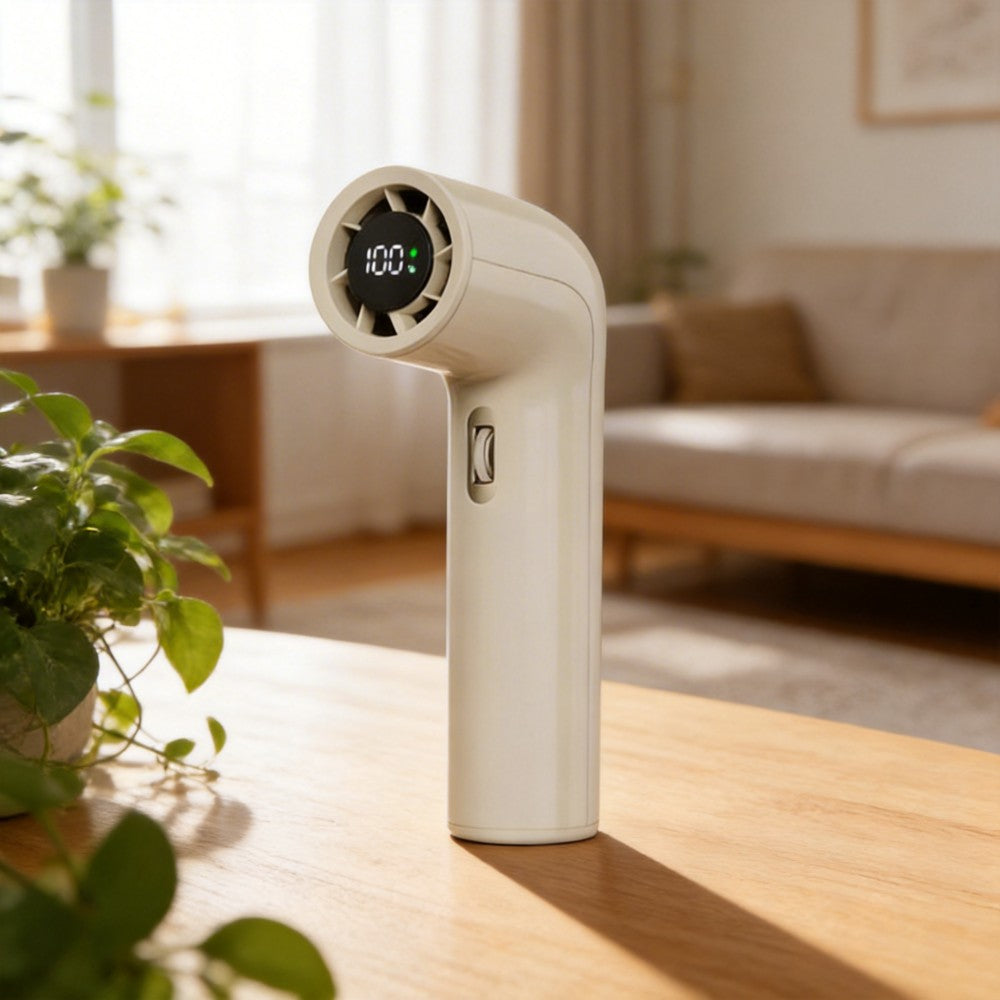 TurboFlow 100-Speed Smart Handheld Fan - with LED Display & High-Torque Turbine (Cloud White / Warm Sand / Glacial Mint)