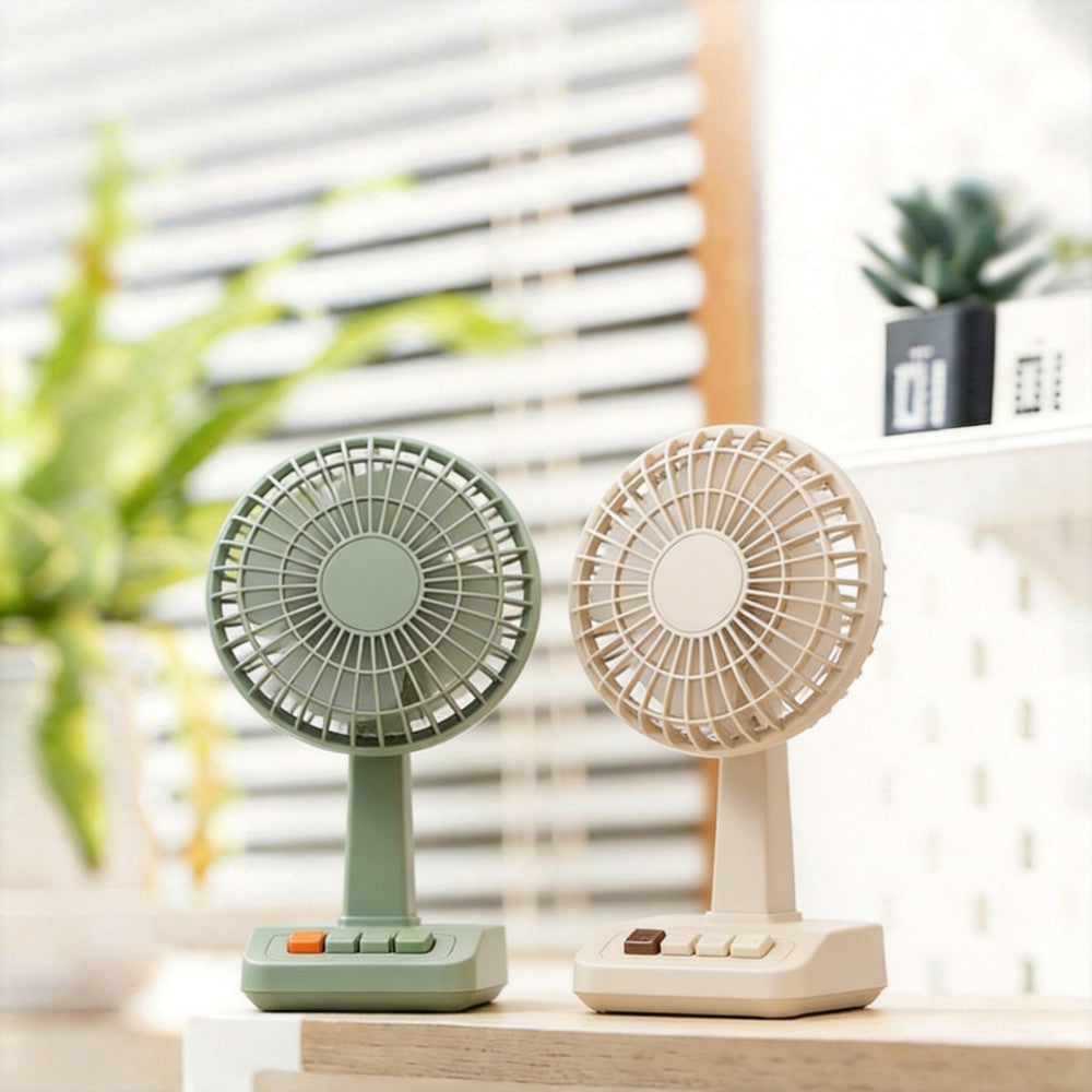 RetroVibe Vintage Desktop Fan - with Piano-Key Buttons & 5 Speeds (Cream Beige / Olive Green)