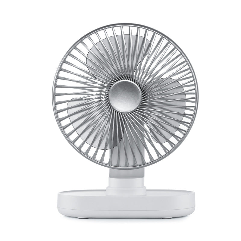 OmniBreeze white oscillating desk fan with silver accents for office use